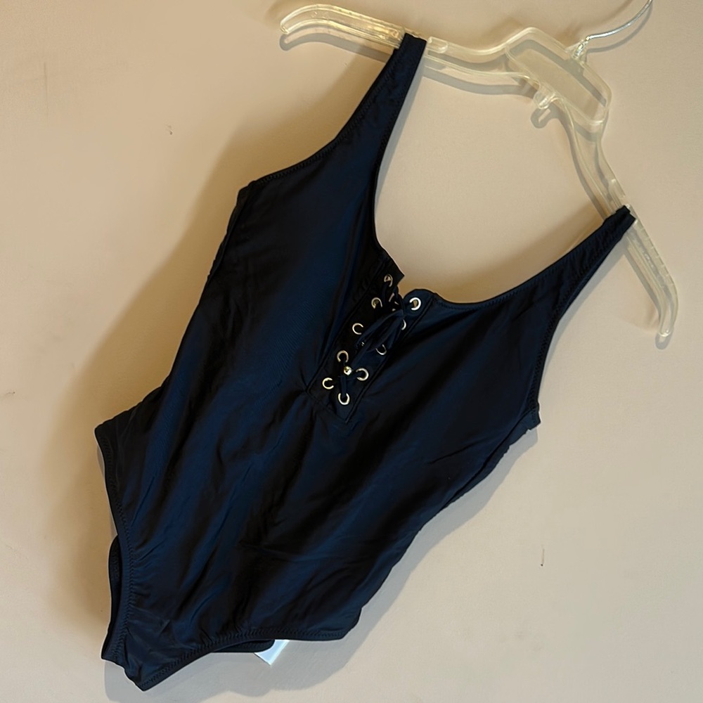 Massimo Black One Piece Swimsuit with Lace-Up Detail